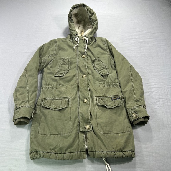 VTG Abercrombie & Fitch Jacket Mens XS Green Military Army Field Coat Lined Hood